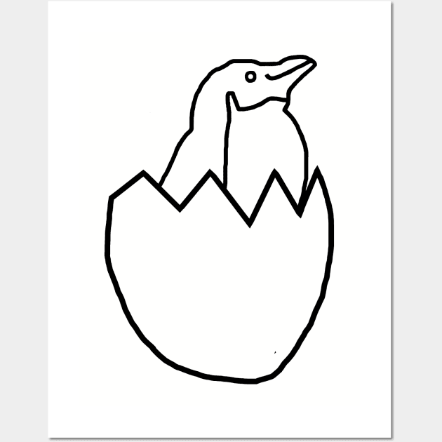 Little Penguin Hatching from Easter Egg Outline Wall Art by ellenhenryart